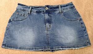 Elleven Denim Skort Medium Blue Wash Raw Hem Built-In Shorts Size M E343